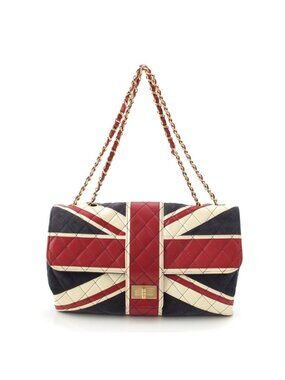 Chanel 2.55 Leather Suede Union Jack Shoulder Bag Navy